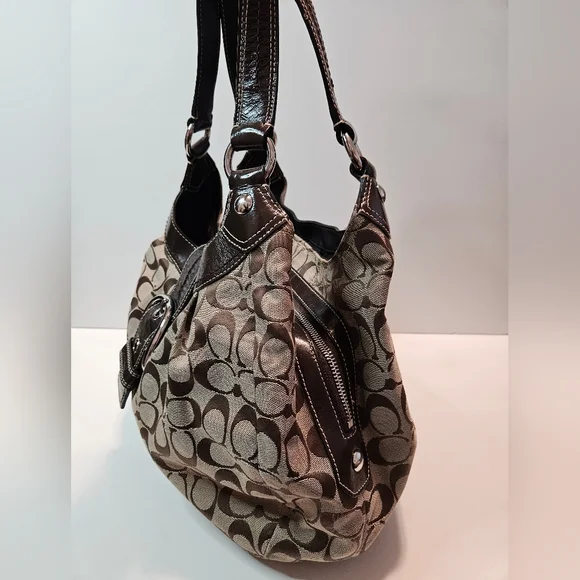 Vintage Coach Signature Soho Shoulder Hobo Bag Brown/Khaki Purse F15083 - Picture 4 of 16